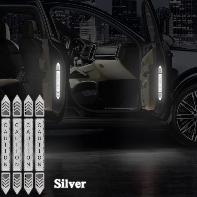 4 Pcs Car-Styling Caution Tap Car Door Stickers Warning Mark Reflective Tape Sign Safety Reflective Strip Light Auto Accessories image 2