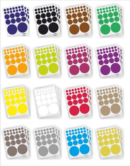Mixed Size Round Dot Stickers - 1,152 Pcs, 0.5-2 in
