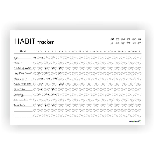 Habit Tracker Calendar - Design 14, 12 Sheets