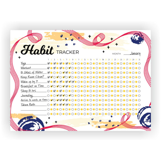 Habit Tracker Calendar - Design 10, 12 Sheets