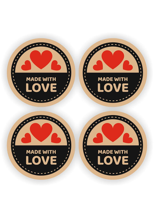 Made With Love Heart Kraft Stickers - 80 Pcs, 2 in Round