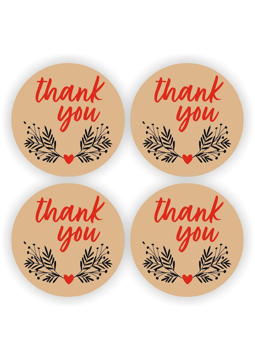 Thank You Flower Kraft Stickers - 80 Pcs, 2 in Round
