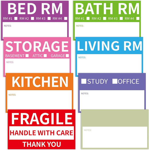 Home Moving Box Labels - 240 Pcs, 8 Colour-Coded Sets