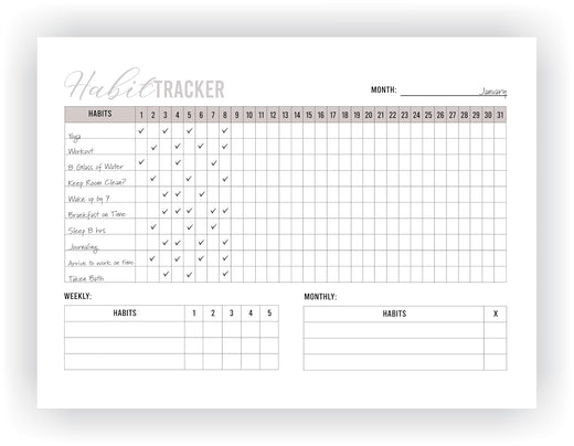 Habit Tracker Calendar - Design 22, 12 Sheets