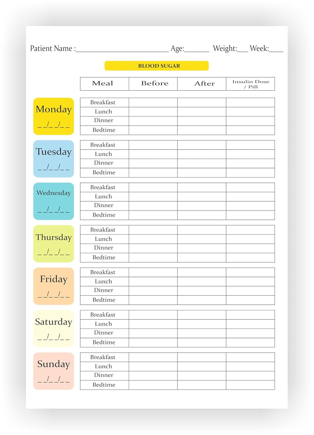 Blood Sugar Log Sheets - 13 Weeks, Daily Glucose Tracker