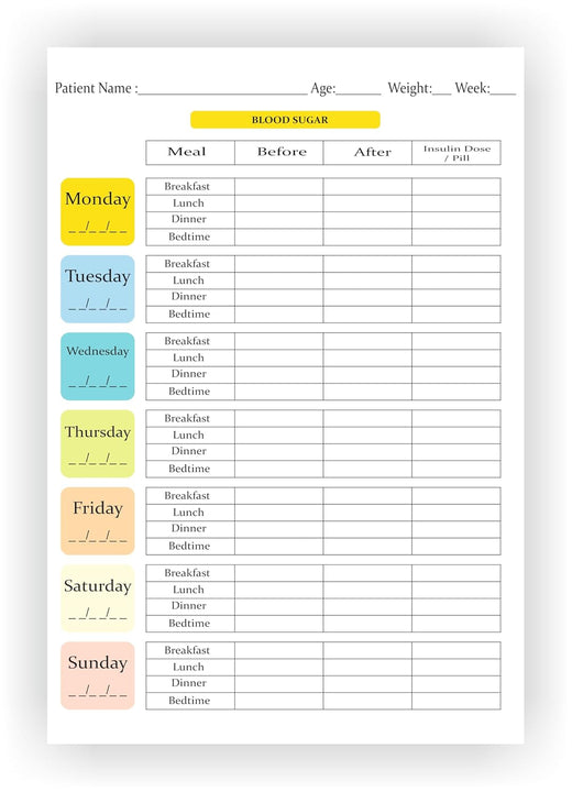 Blood Sugar Log Sheets - 13 Weeks, Daily Glucose Tracker