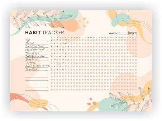 Habit Tracker Calendar - Design 26, 12 Sheets