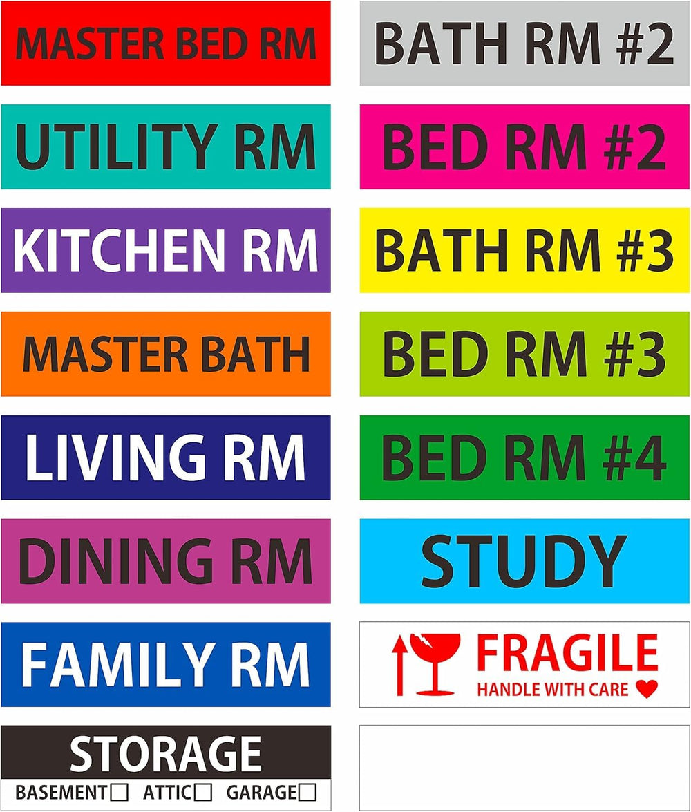 Removable Home Moving Labels - 288 Pcs, 16 Categories