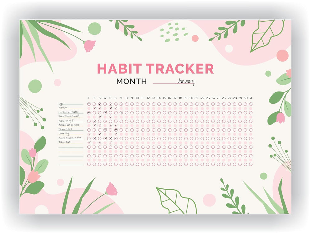 Habit Tracker Calendar - Design 29, 12 Sheets