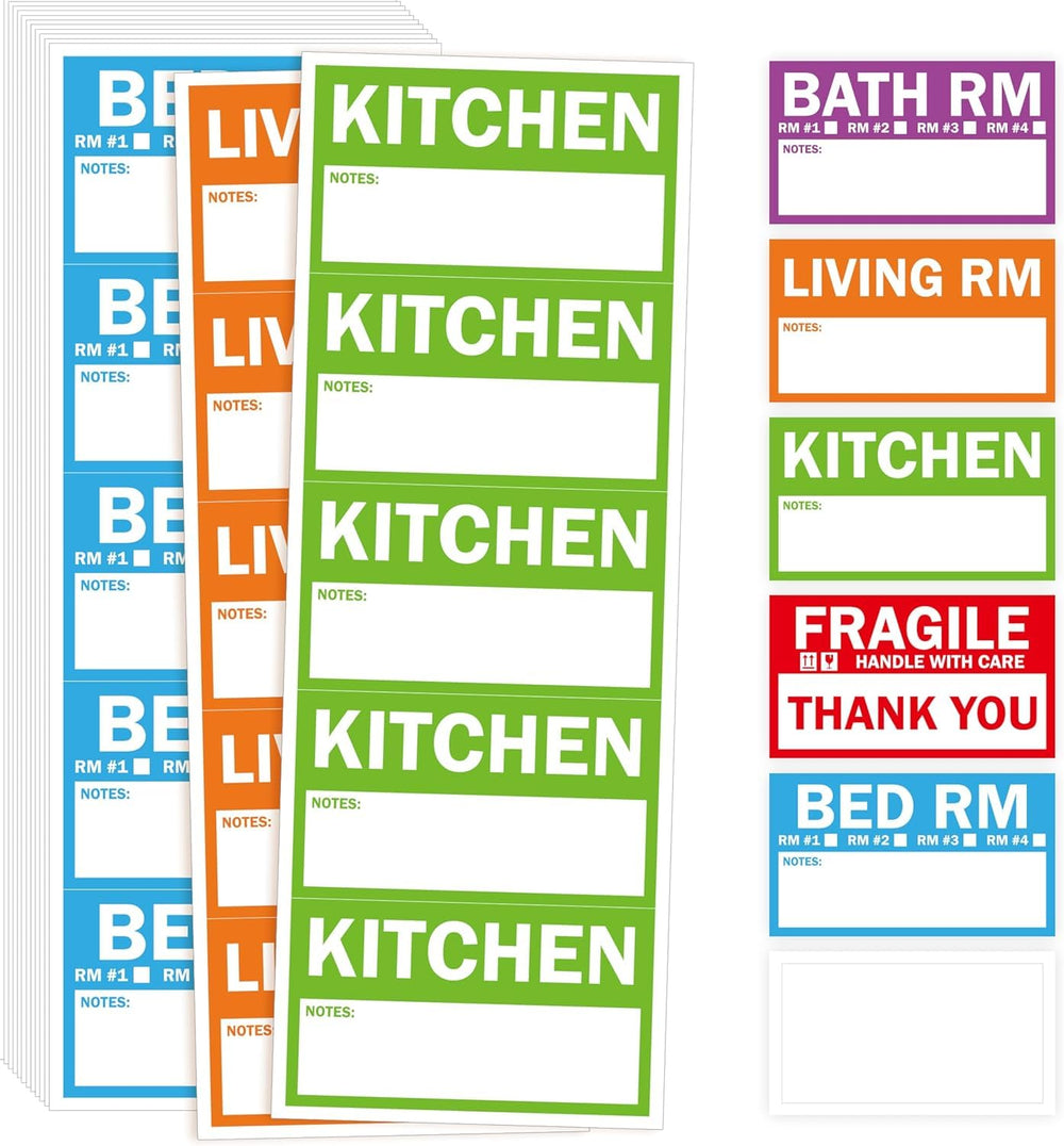 Home Moving Box Labels - 180 Pcs, 5 Colour-Coded Sets