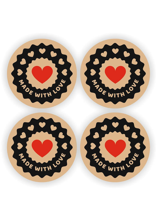 Made With Love Kraft Stickers - 80 Pcs, 2 in Round
