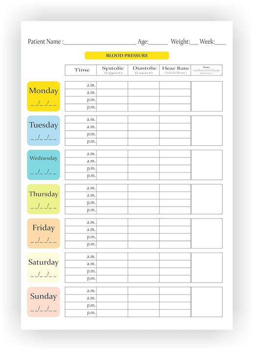 Blood Pressure Log Sheets - 13 Weeks, Daily BP Tracker