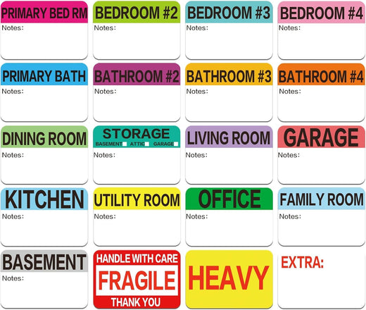 Large Home Moving Box Labels - 160 Pcs, 17 Colour-Coded