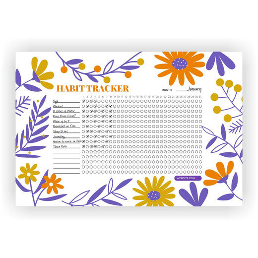 Habit Tracker Calendar - Design 12, 12 Sheets