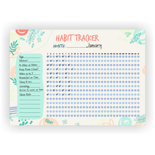 Habit Tracker Calendar - Design 13, 12 Sheets