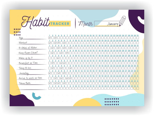 Habit Tracker Calendar - Design 24, 12 Sheets