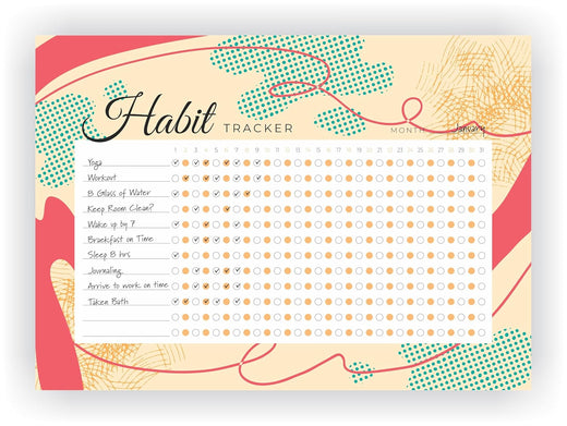 Habit Tracker Calendar - Design 25, 12 Sheets