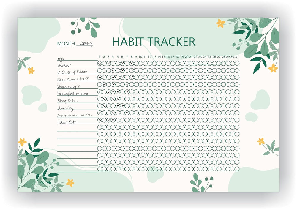 Habit Tracker Calendar - Design 28, 12 Sheets