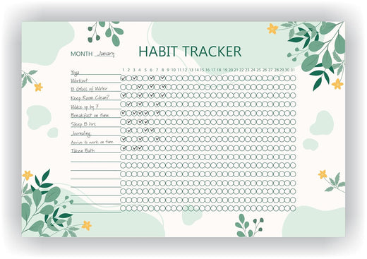 Habit Tracker Calendar - Design 28, 12 Sheets