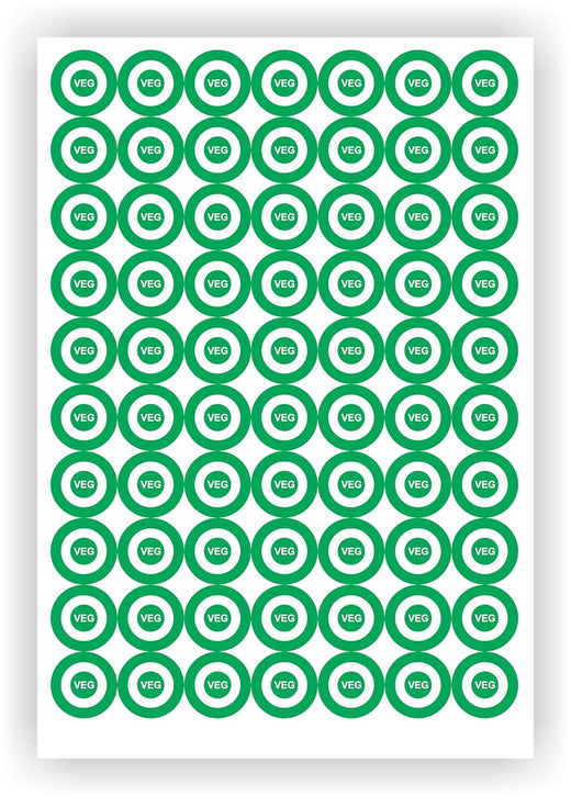 Veg Food Labels - 560 Pcs, Green 20 mm Vinyl Stickers