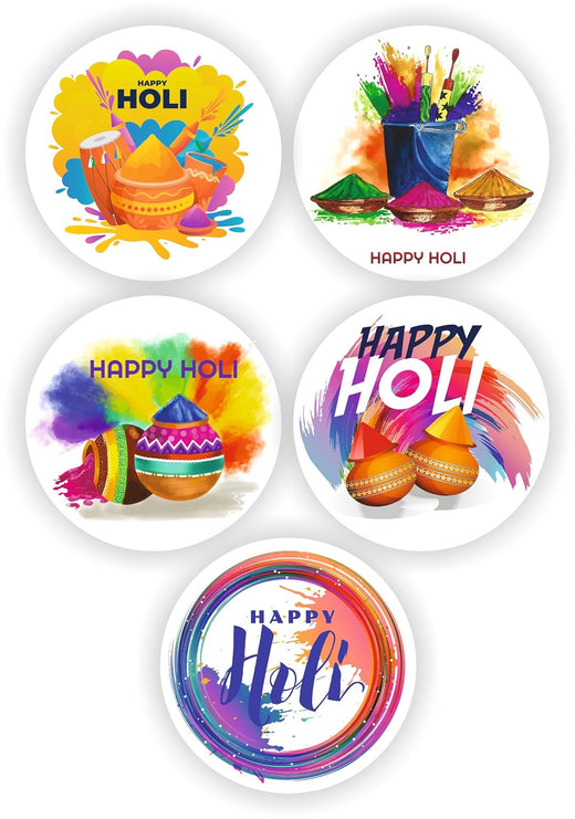 Happy Holi Gift Stickers - 80 Pcs, 2 in Round, 5 Designs