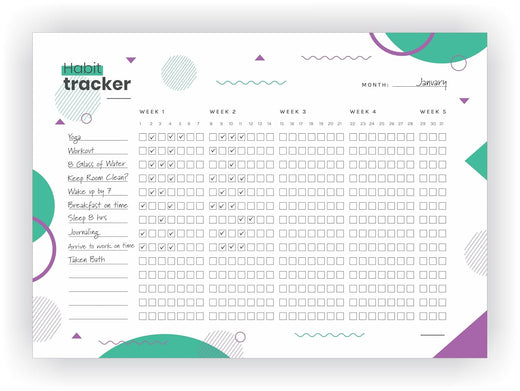 Habit Tracker Calendar - Design 27, 12 Sheets