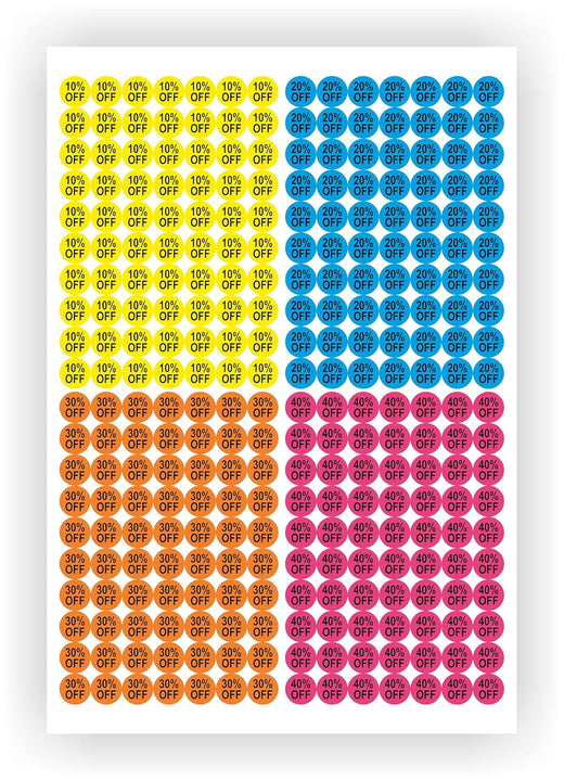 Percent Off Discount Stickers - 560 Pcs, 10%-80%