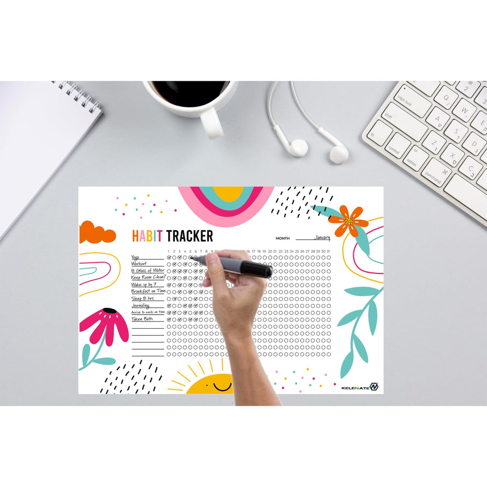 Habit Tracker Calendar - Design 15, 12 Sheets