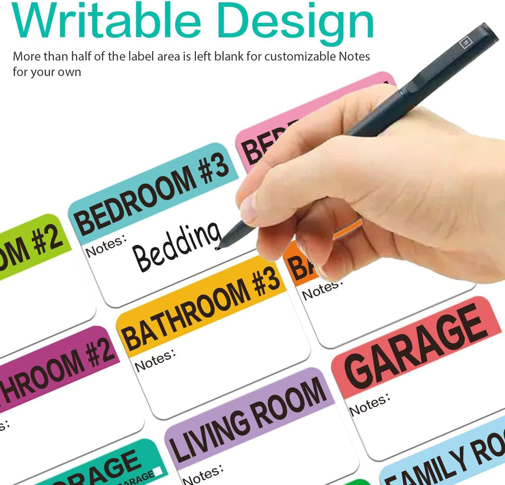 Large Home Moving Box Labels - 160 Pcs, 17 Colour-Coded