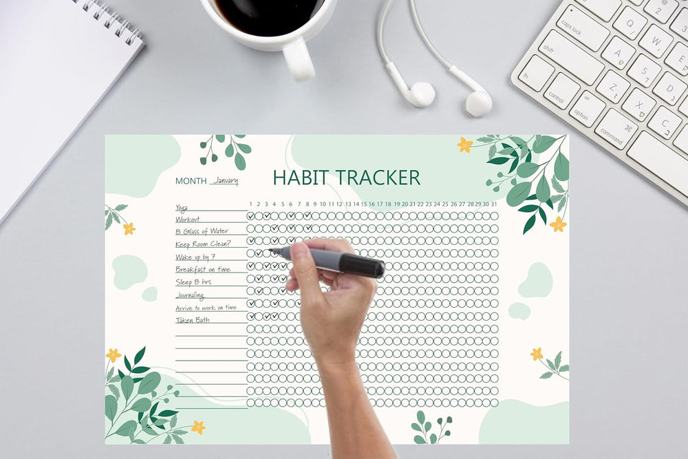 Habit Tracker Calendar - Design 28, 12 Sheets