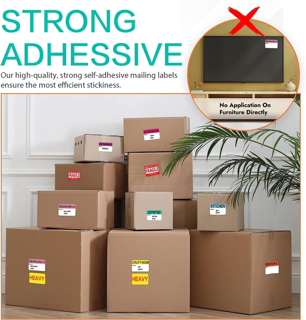 Large Home Moving Box Labels - 160 Pcs, 17 Colour-Coded