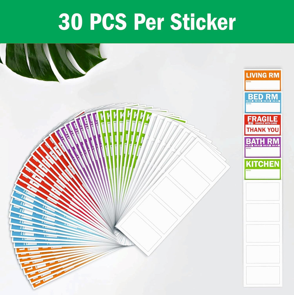 Home Moving Box Labels - 180 Pcs, 5 Colour-Coded Sets