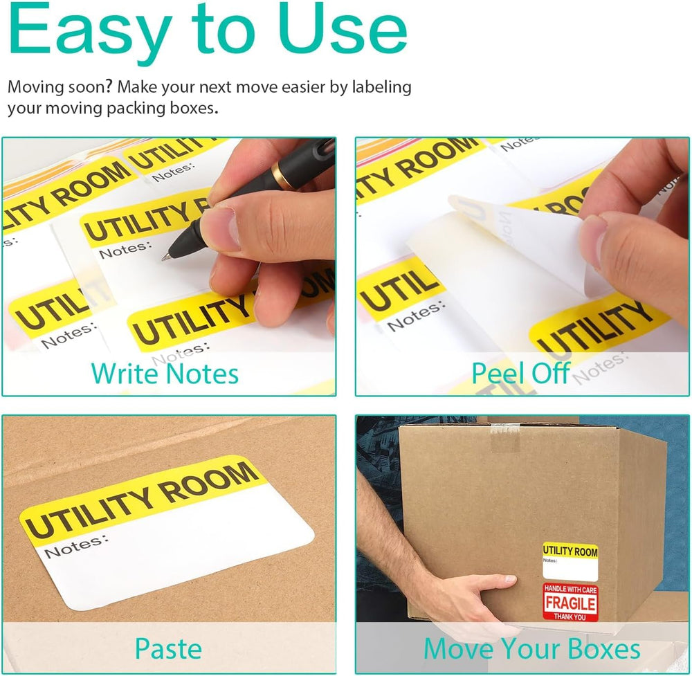 Large Home Moving Box Labels - 160 Pcs, 17 Colour-Coded