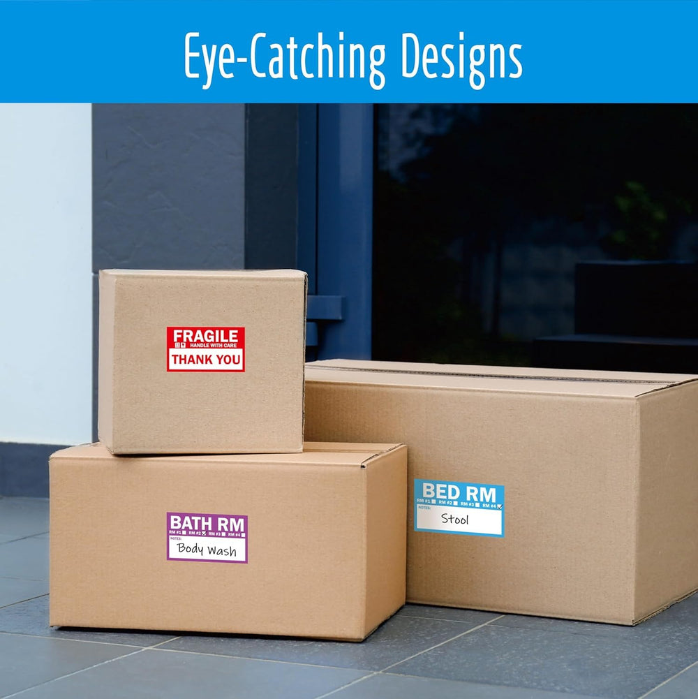 Home Moving Box Labels - 180 Pcs, 5 Colour-Coded Sets