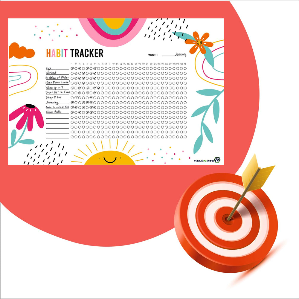 Habit Tracker Calendar - Design 15, 12 Sheets