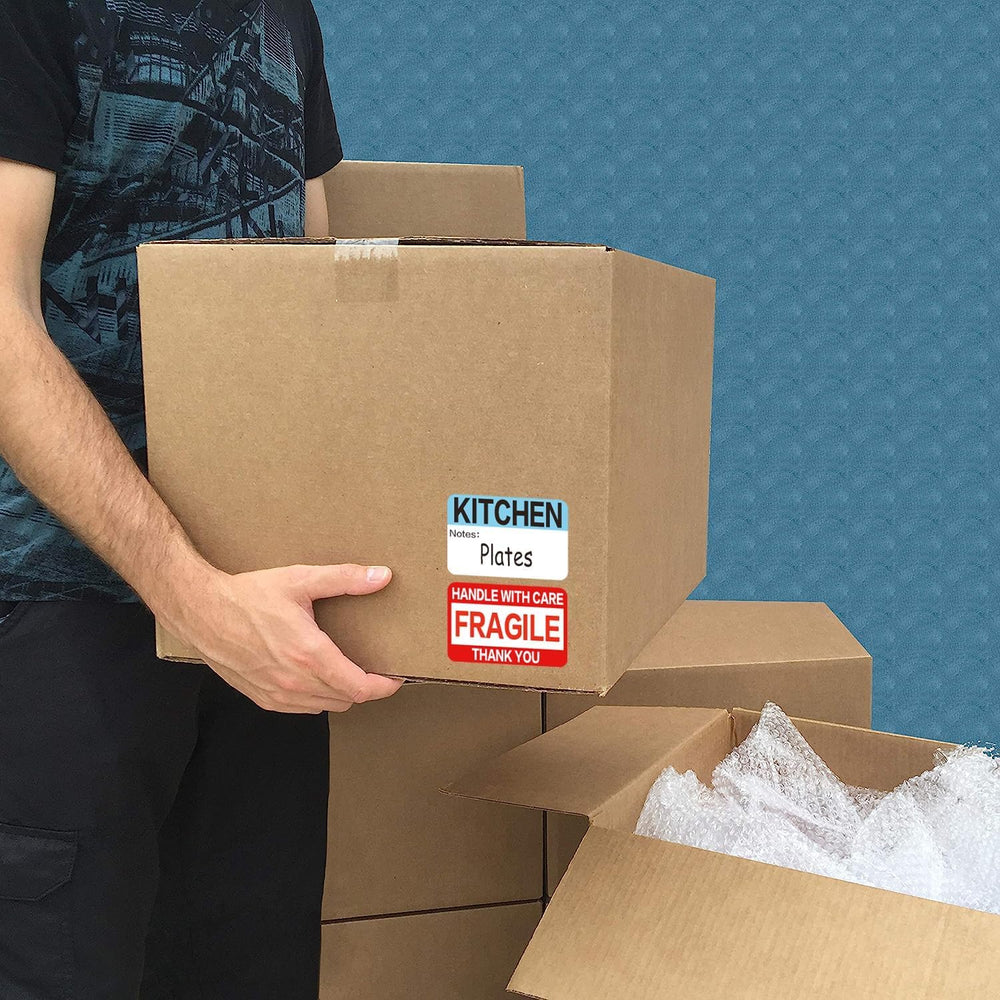 Large Home Moving Box Labels - 160 Pcs, 17 Colour-Coded