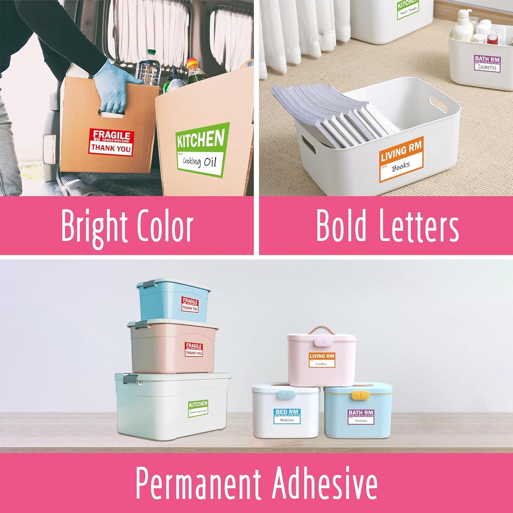 Home Moving Box Labels - 180 Pcs, 5 Colour-Coded Sets