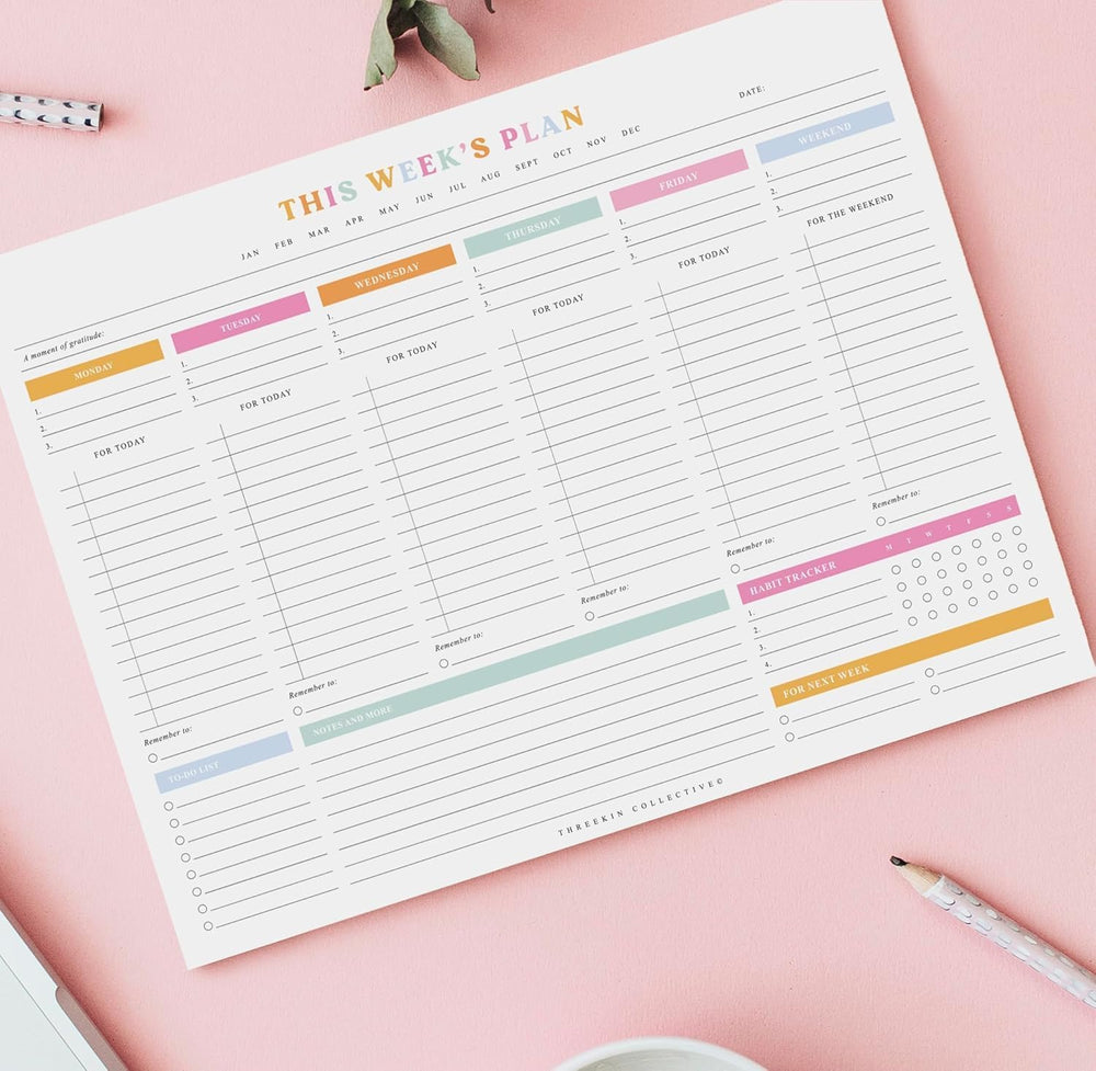 Weekly Planner with Habit Tracker - 10 Sheets, 9 x 11.5 in