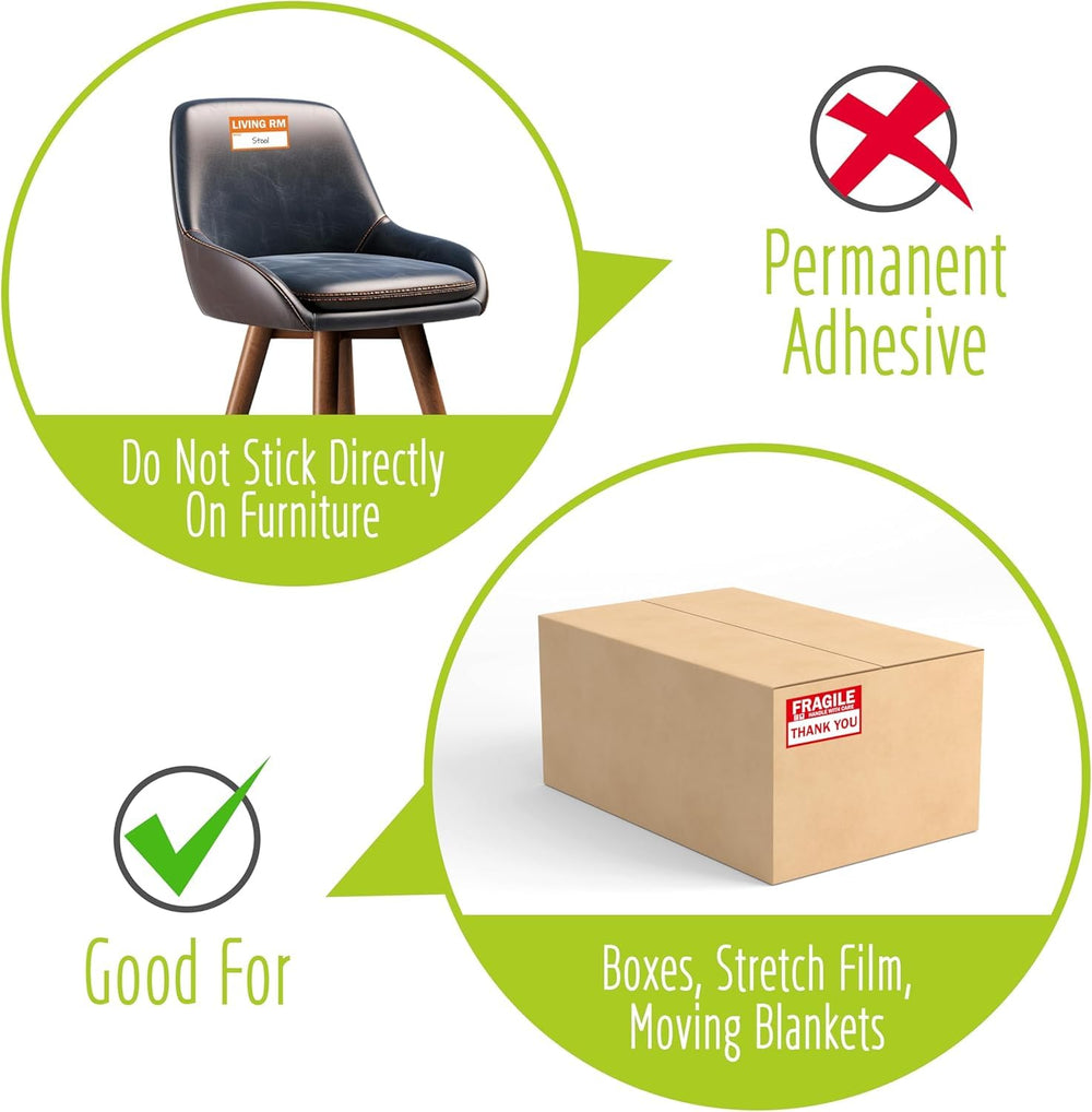 Home Moving Box Labels - 180 Pcs, 5 Colour-Coded Sets