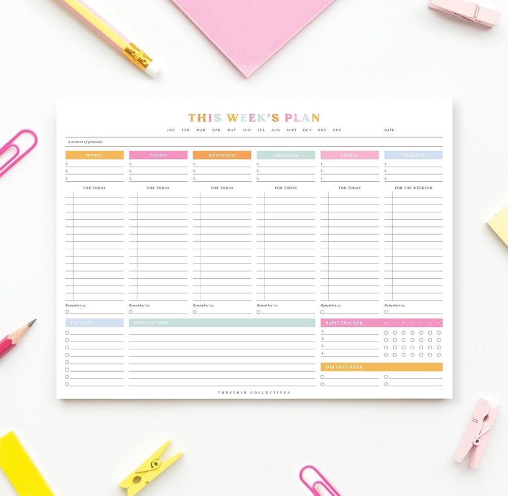 Weekly Planner with Habit Tracker - 10 Sheets, 9 x 11.5 in