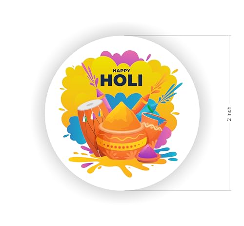 Happy Holi Stickers, 80 Pieces, 2 inches, Round, 5 Unique Designs, Holi Gift Box Stickers, Festival Stickers, Holi Stickers, Holi Tags image 2