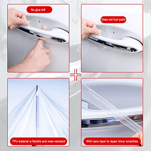 4PCS Car Door Handle Cup Stickers, Carbon Fiber Scratch Auto Door Protective Film, Non-Marking Car Door Bowl Protector,Handle Paint Cover Guard image 4