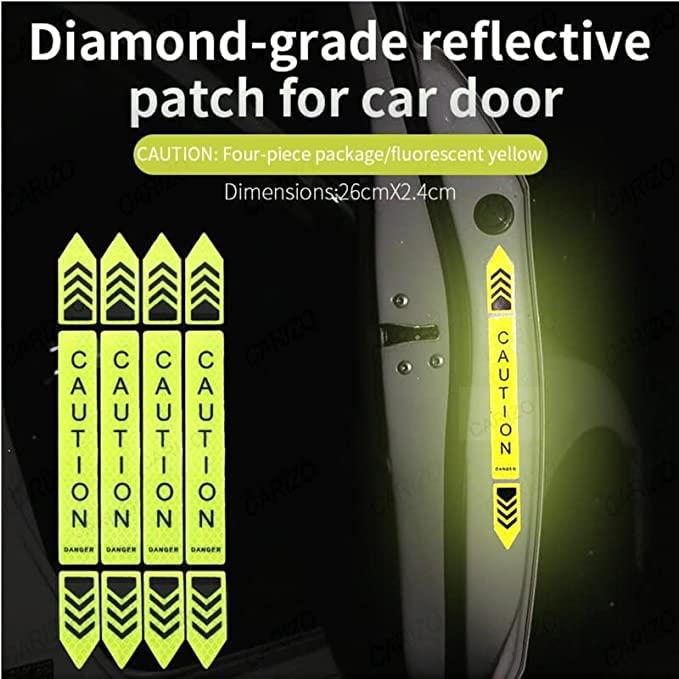 4 Pcs Car-Styling Caution Tap Car Door Stickers Warning Mark Reflective Tape Sign Safety Reflective Strip Light Auto Accessories image 16