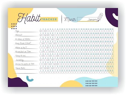Habit Tracker Calendar - Inspirational Habit Journal - 12 Sheets Daily Habit Tracker Journal and Goal Board - Motivational Goal Journal - Great Tool For Productivity And Workout (Design-24) image 1