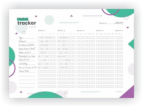 Habit Tracker Calendar - Inspirational Habit Journal - 12 Sheets Daily Habit Tracker Journal and Goal Board - Motivational Goal Journal - Great Tool For Productivity And Workout (Design-27)