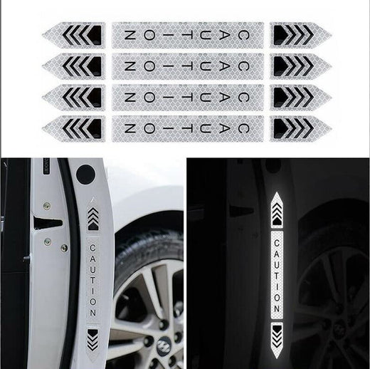 4 Pcs Car-Styling Caution Tap Car Door Stickers Warning Mark Reflective Tape Sign Safety Reflective Strip Light Auto Accessories
