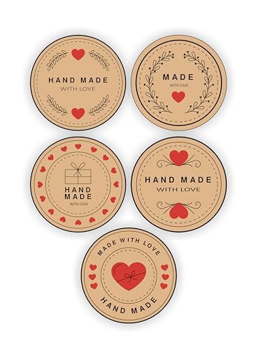 Kraft, 80 Pieces, 2inches, Round, 5 Unique Designs, Self-Adhesive Stickers Labels Roll Decor Tags for Baking Packages, Homemade Gifts, Small Business Supplies