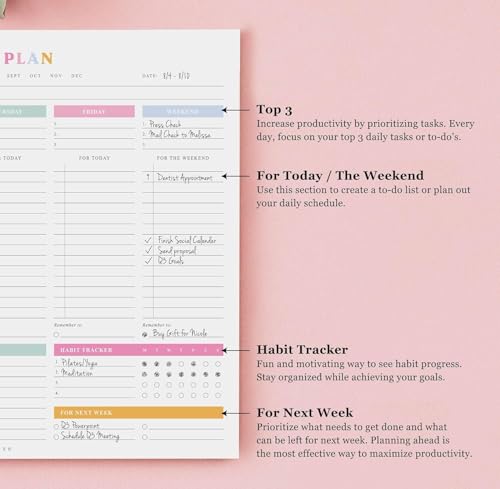 Weekly Planner - 10 sheets, 9 x 11.5 inches, Clean Colorful Design, Perfect for Work, School, Projects, and Entrepreneurs, Habit Tracker image 3