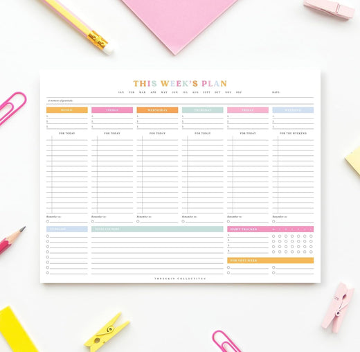 Weekly Planner - 10 sheets, 9 x 11.5 inches, Clean Colorful Design, Perfect for Work, School, Projects, and Entrepreneurs, Habit Tracker
