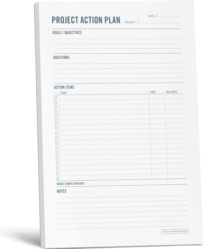 Project Planner Notepad, Single Side - 5.75 x 9” Planning Pad for Project Management with Checklist, Action Items, Notes - Task Planner - To Do List Organizer For Work & School - 50 Tear Off Sheets